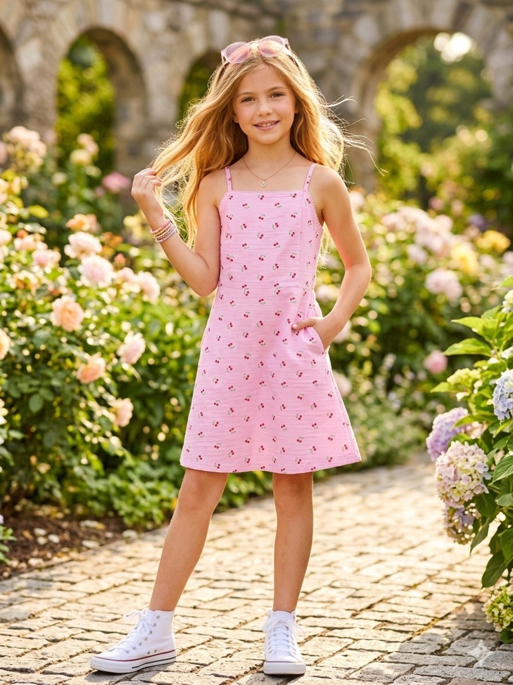NWT Art Class Sz 10/12 Pink Cherry dress summer girls Back to School fruit dress